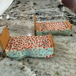 Miniature doll house Wooden Doll Beds with Floral Bedding